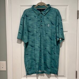 William Murray Golf Teal Throwing Shade Patterned Polo Shirt